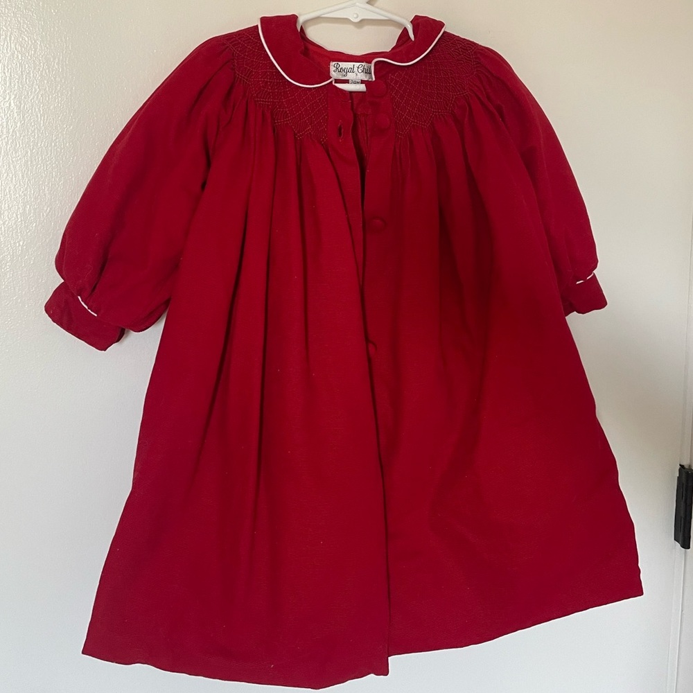 Smock Red Coat with Bonnet 24 mos